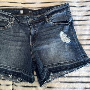 Kut from the Kloth Andrea Women's Ripped Jean Shorts - Dark Blue